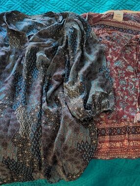 Patterned Boho Blouse in Teal & Brown